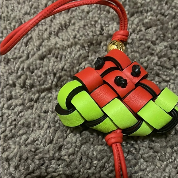Loewe Red and Neon Green Woven Keychain - Picture 5 of 6